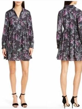 Ted Baker Black Mini Dress with Pink and Mint Floral Print